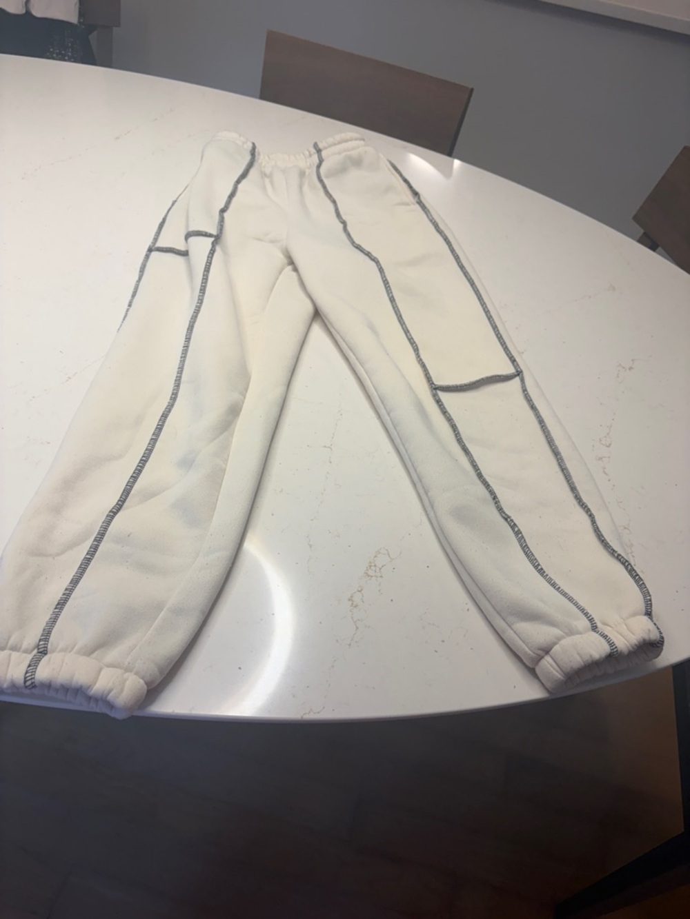 SHEIN White Track Joggers with Contrast Black Stitching